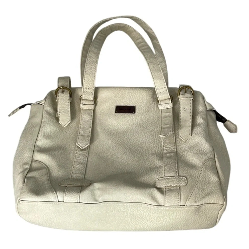 MATT & NAT Shoulder Bucket Bag Cream Phone Pocket Zip Vegan Grain Leather *As Is